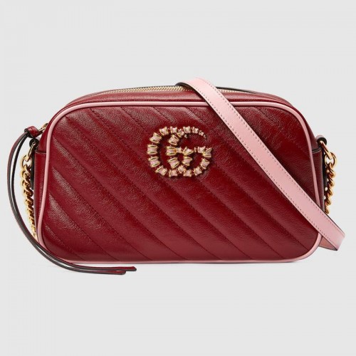 Gucci GG Marmont kleine Umhängetasche 447632 Dunkelrot