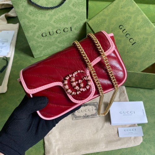 Gucci GG Marmont Super-Mini-Tasche 574969 Wine&Pink