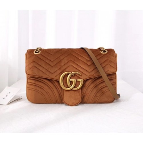 Gucci GG Marmont Medium Schultertasche aus Samt 443496 Taupe