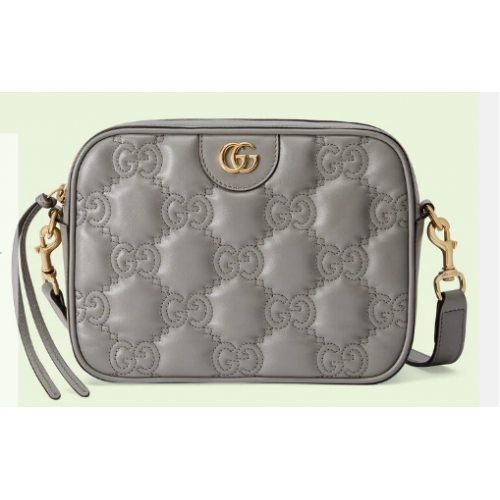 Gucci GG Matelasse Leder Umhängetasche 702234 Staubgrau