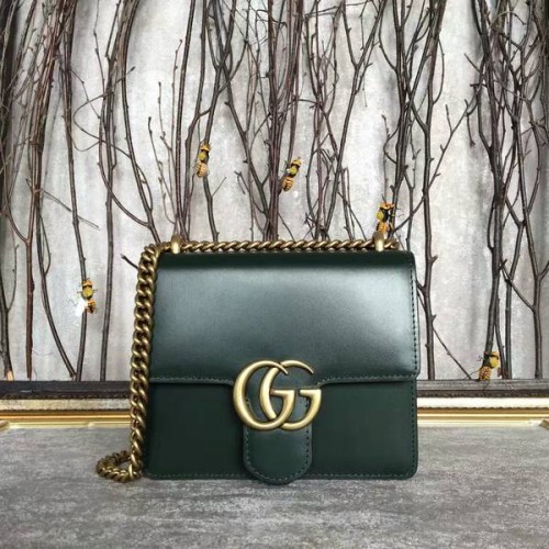 Gucci GG Original Marmont Leder Umhängetasche 431384A Dunkelgrün