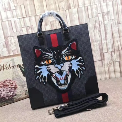 Gucci GG Supreme Tote mit aufgestickter Angry Cat 478326 Schwarz