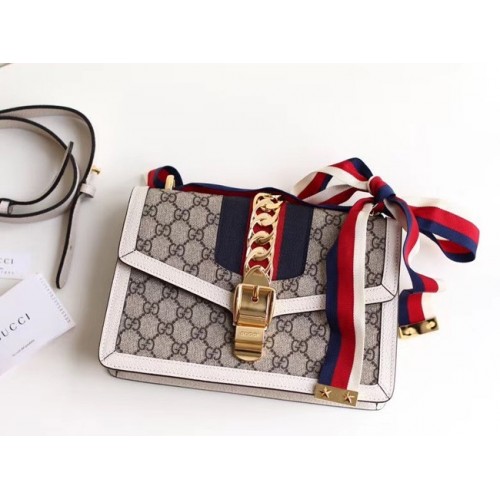 Gucci GG Supreme Canvas Sylvie kleine Umhängetasche 421882 weiß