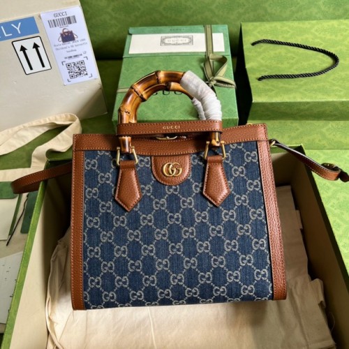 Gucci GG Denim Jacquard Diana Mini-Einkaufstasche 655661 Blau