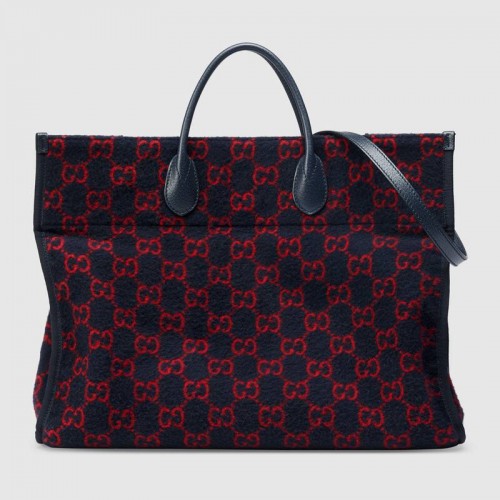 Gucci Einkaufstasche aus GG-Wolle 598169 Blau und Rot