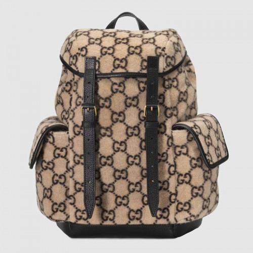 Gucci Kleiner Rucksack aus GG-Wolle 598184 Schwarzer Netzrücken
