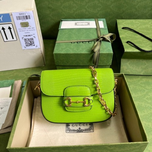 Gucci Horsebit 1955 Eidechsen-Minitasche 675801 Fluoreszierendes Grün