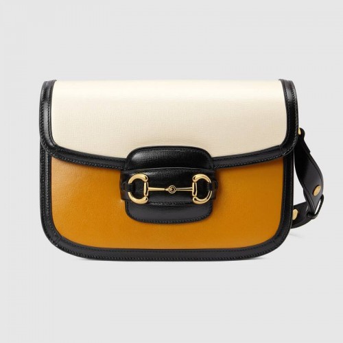 Gucci Horsebit 1955 Umhängetasche 602204 Gebranntes Orange und weißes Leder