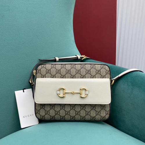 Gucci Horsebit 1955 kleine Umhängetasche aus GG Supreme Canvas 645454 Weiß