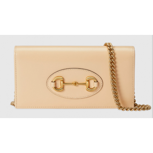 Gucci Horsebit 1955 Geldbörse mit Kette 621892 Beige