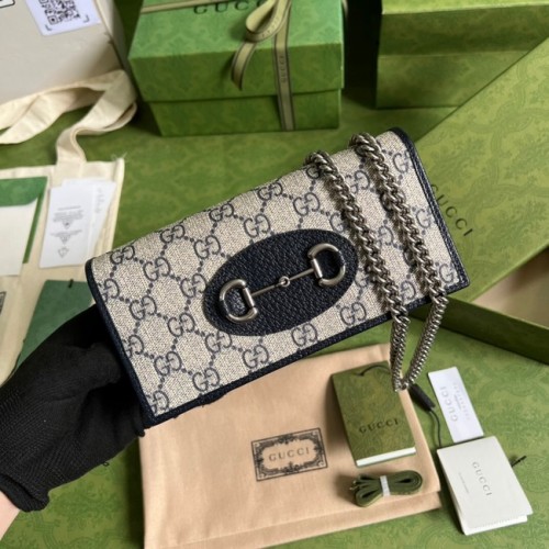 Gucci Horsebit 1955 Geldbörse mit Kette 621892 blau