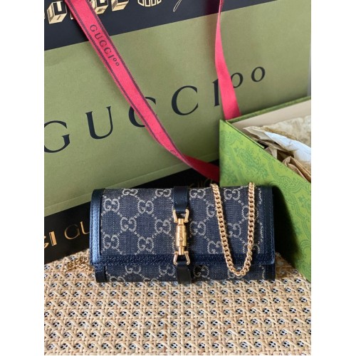 Gucci Jackie 1961 Geldbörse mit GG-Kette 652681 blau