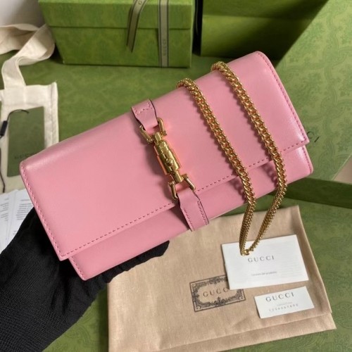 Gucci Jackie 1961 Geldbörse mit Straußenkette 652681 rosa