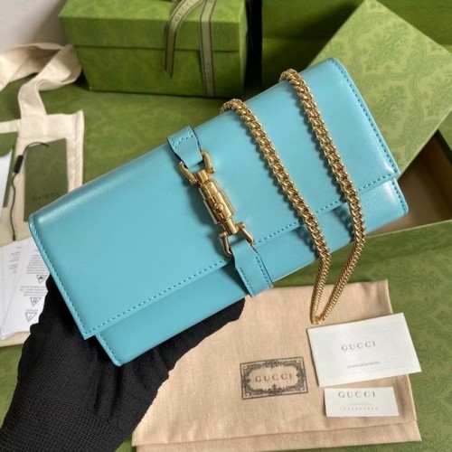 Gucci Jackie 1961 Geldbörse mit Straußenkette 652681 himmelblau