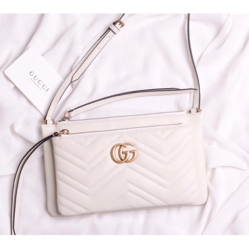 Gucci Kleine Schultertasche aus laminiertem Leder 453878 weiß