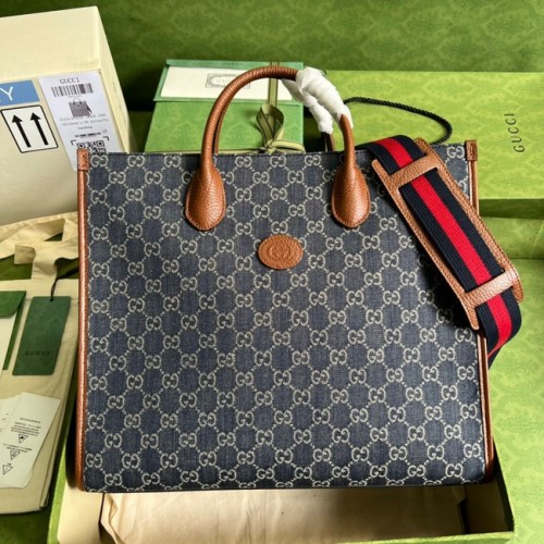 Gucci Medium Tote mit Interlocking Denim G 674148 Blau