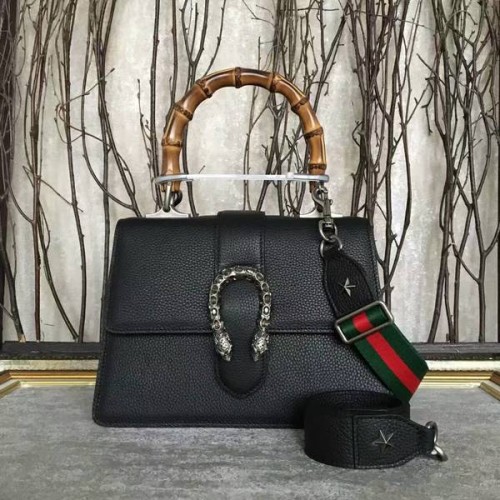 Gucci Now Bamboo Lichee Pattern Leather Top Handle Bag 448075 Schwarz