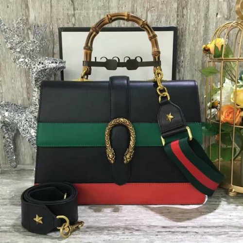 Gucci Now Bamboo Shopper Bag 421999A Schwarz&Grün&Rot