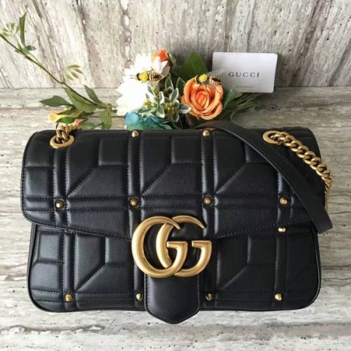 Gucci Now Marmont Mmatelasse Umhängetasche 443496 Schwarz