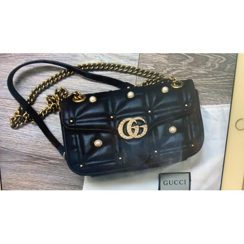 Gucci Now Marmont Mmatelasse Umhängetasche 443497 Schwarz