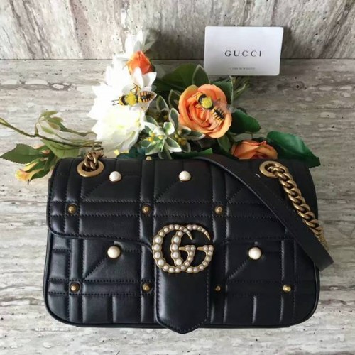 Gucci Now Marmont Mmatelasse Umhängetasche 443497 Schwarz