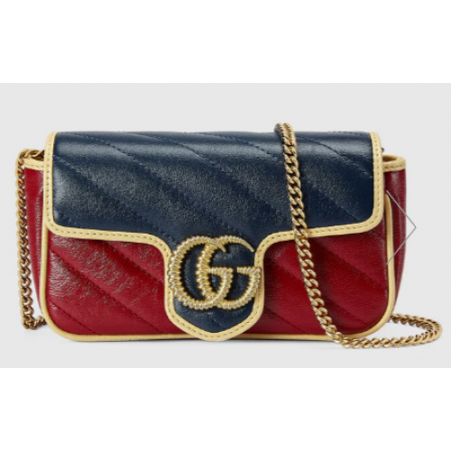 Gucci Online Exclusive GG Marmont Mini-Tasche 574969 Blau und Dunkelrot