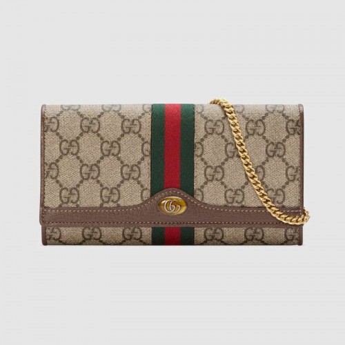 Gucci Ophidia Geldbörse mit GG-Kette 546592 Braun