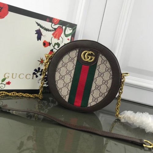 Gucci Ophidia Mini GG runde Umhängetasche 171285 braun