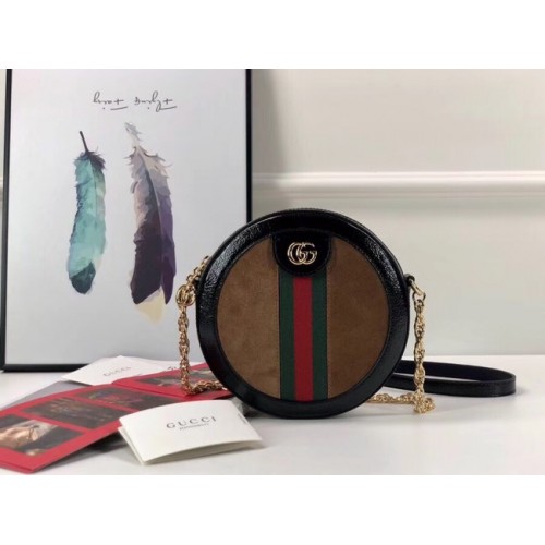 Gucci Ophidia Mini Runde Umhängetasche 550618 Braunes Wildleder