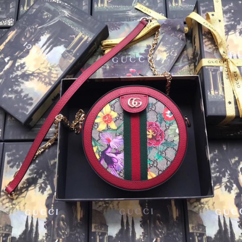Gucci Ophidia Serie GG Blume runde Mini Schultertasche 550618 rot