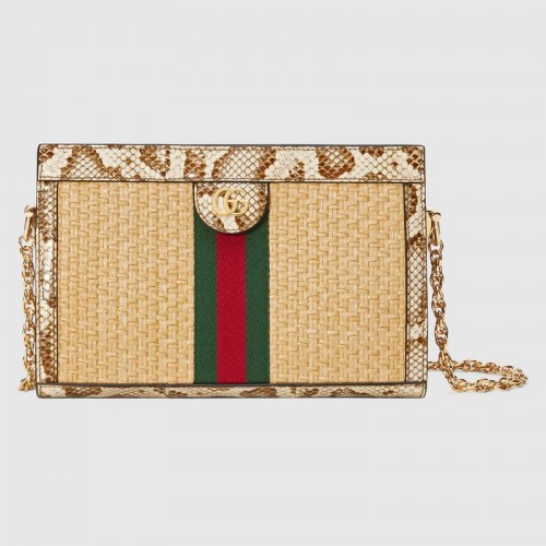 Gucci Ophidia Stroh kleine Umhängetasche 503877 Creme