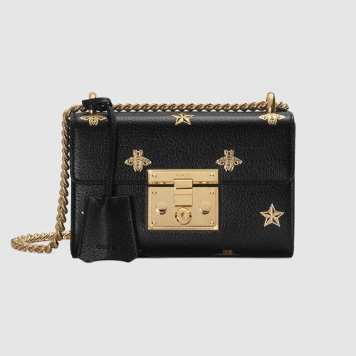 Gucci Padlock Bee Star kleine Umhängetasche 432182 SCHWARZ