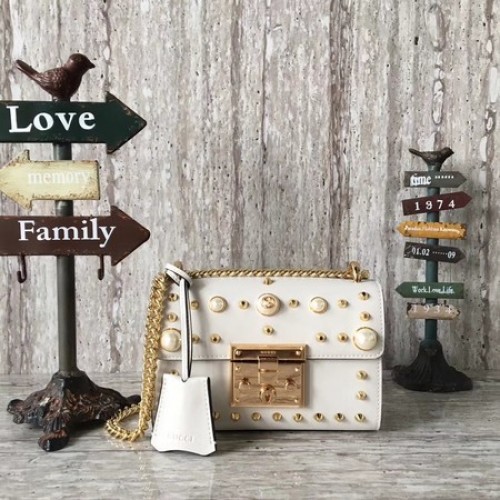 Gucci Schultertasche aus Kalbsleder mit Vorhängeschloss 432182 Offwhite