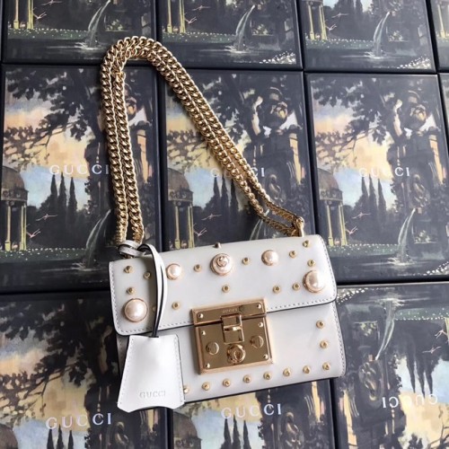 Gucci Padlock kleine GG Pearl Umhängetasche 409487 Weiß