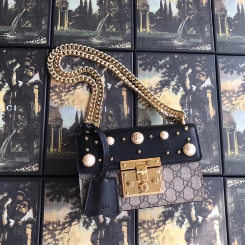 Gucci Padlock kleine GG Pearl Umhängetasche A409487 schwarz