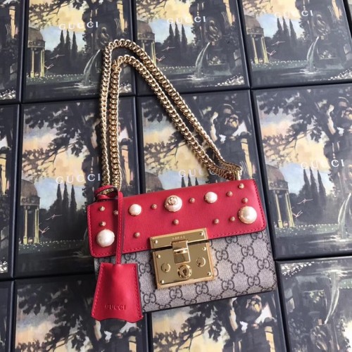 Gucci Padlock kleine GG Pearl Umhängetasche A409487 rot