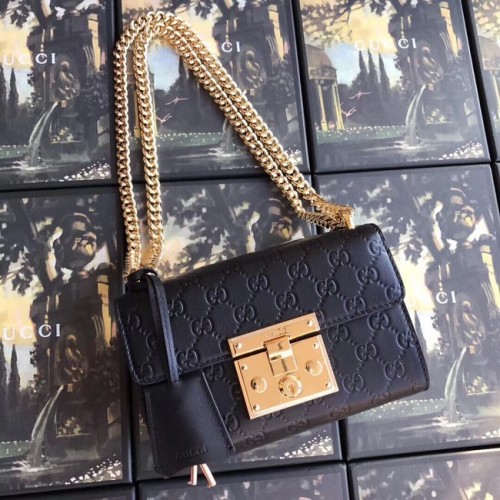 Gucci Padlock kleine GG Umhängetasche 409487 schwarz