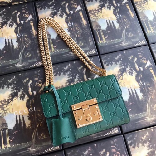 Gucci Padlock kleine GG Umhängetasche 409487 grün