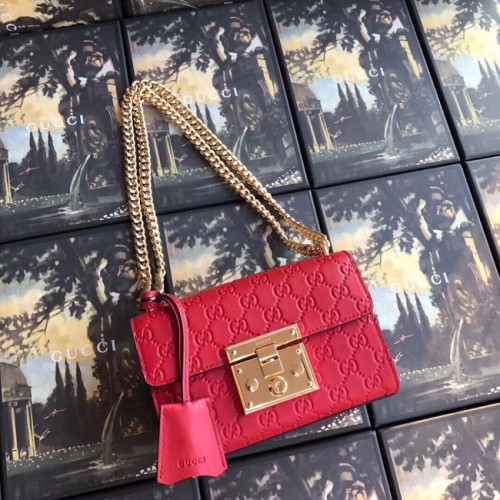 Gucci Padlock kleine GG Umhängetasche 409487 rot