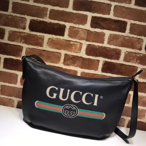 Halbmond-Hobo-Tasche mit Gucci-Print 523588 schwarz