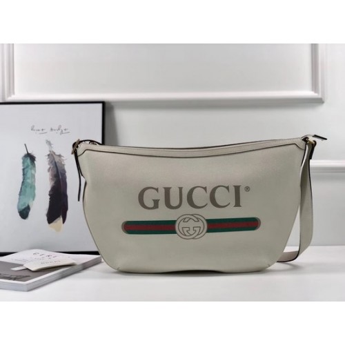 Halbmond-Hobo-Tasche mit Gucci-Print 523588 weiß