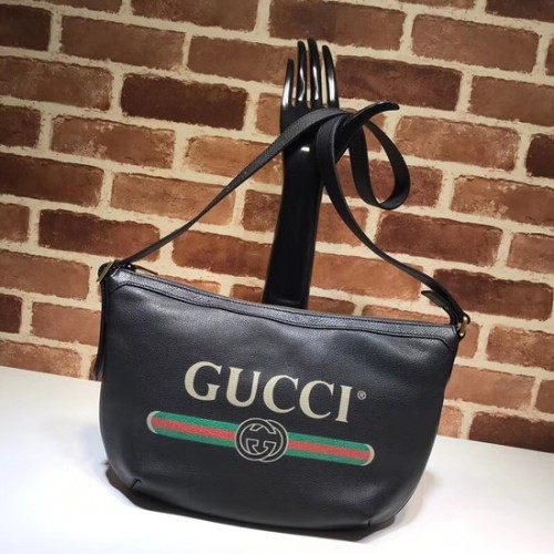 Halbmond-Hobo-Tasche mit Gucci-Print 523589 schwarz
