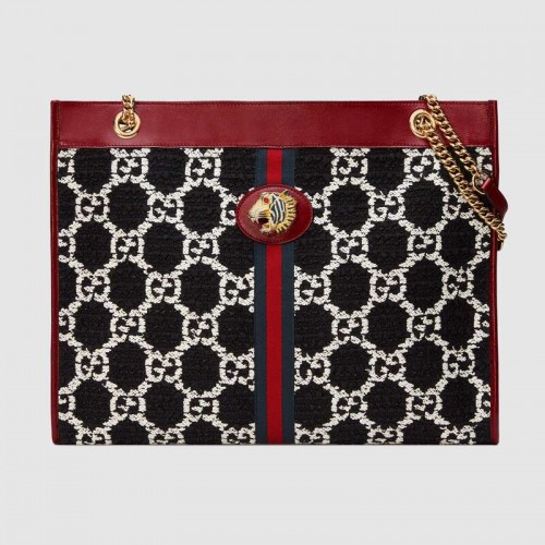 Gucci Rajah GG Tweed große Einkaufstasche 537219 schwarz