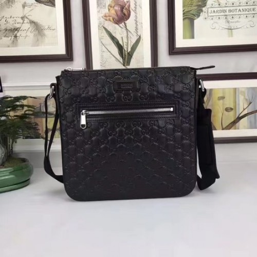 Gucci Signature Messenger Bag aus Leder 406408 Schwarz