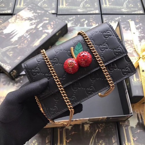 Gucci Signature Minitasche mit Kirschen 481291 Schwarz