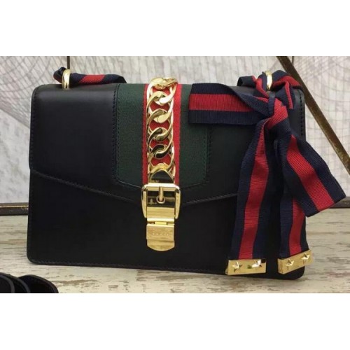 Gucci Sylvie Lederkette Tasche 431667 Schwarz