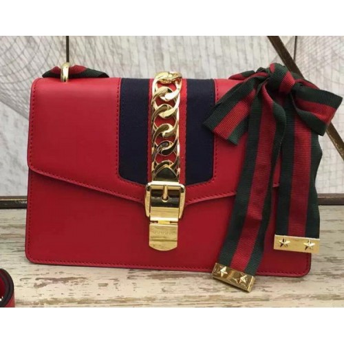 Gucci Sylvie Lederkette Tasche 431667 Rot