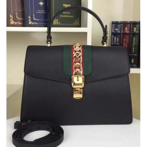 Gucci Sylvie Leder Umhängetasche 421665 Schwarz