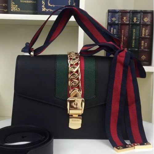 Gucci Sylvie Leder Umhängetasche 421882 Schwarz