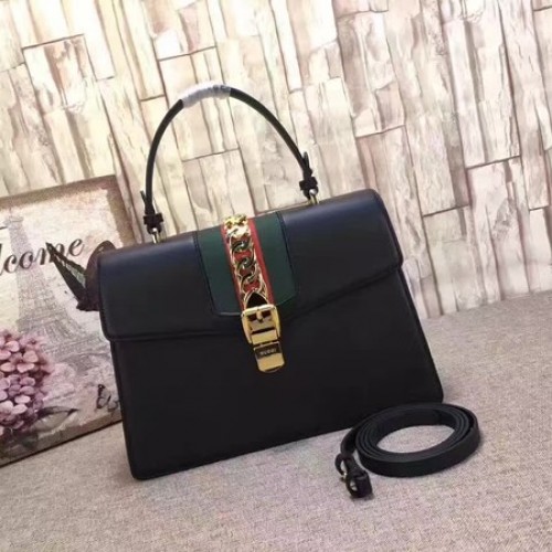 Gucci Sylvie Leather Top Handle Bag 431665 Schwarz